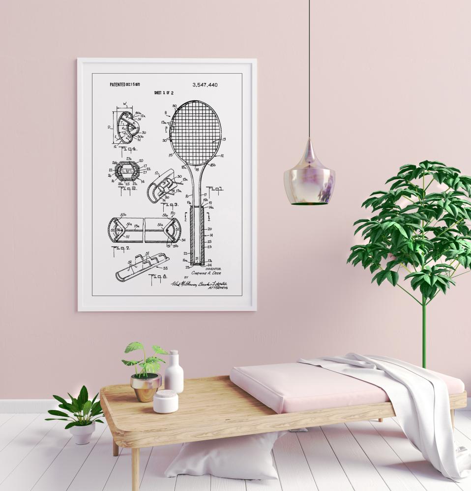 Patent Print - Tennis Racket - White Постер