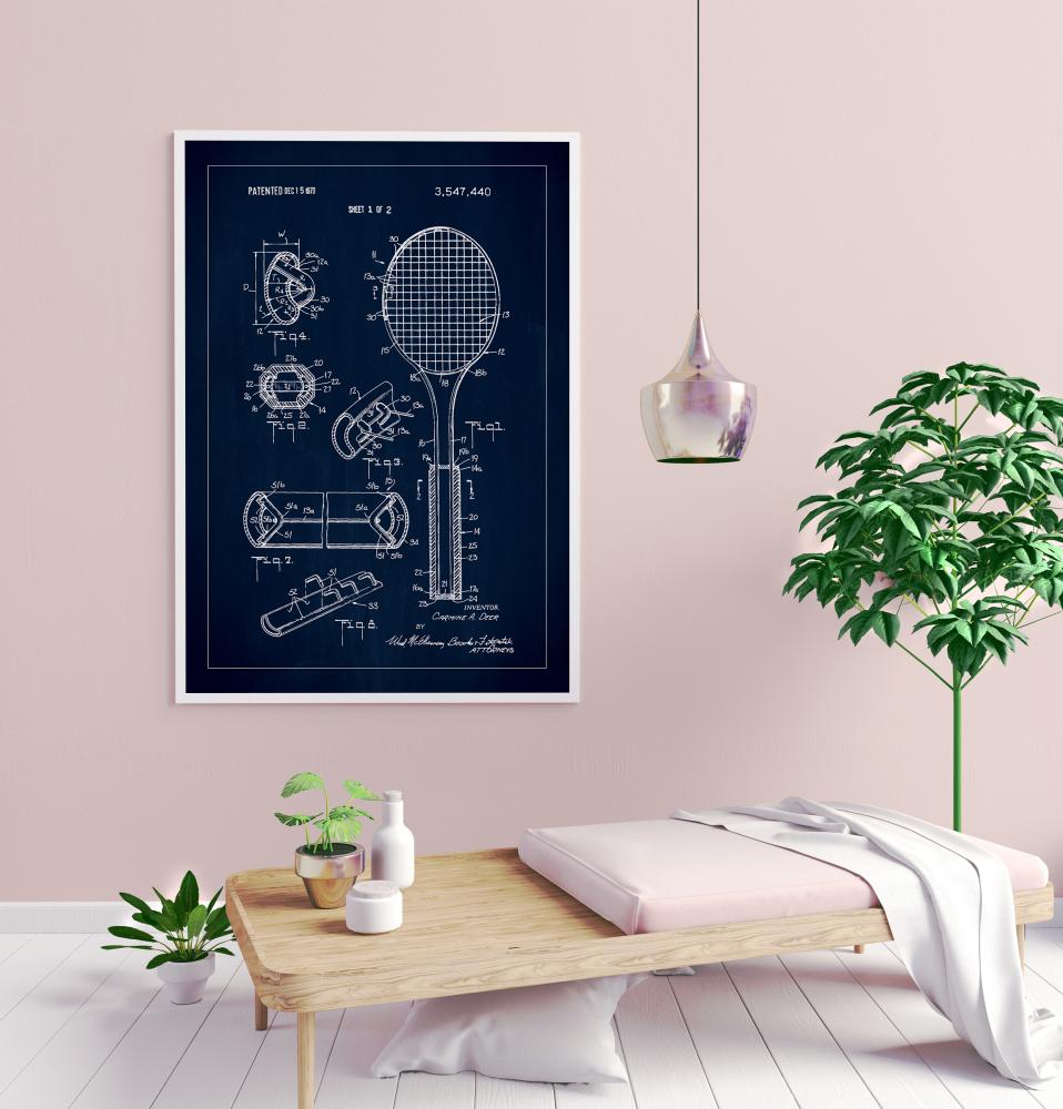 Patent Print - Tennis Racket - Blue Постер