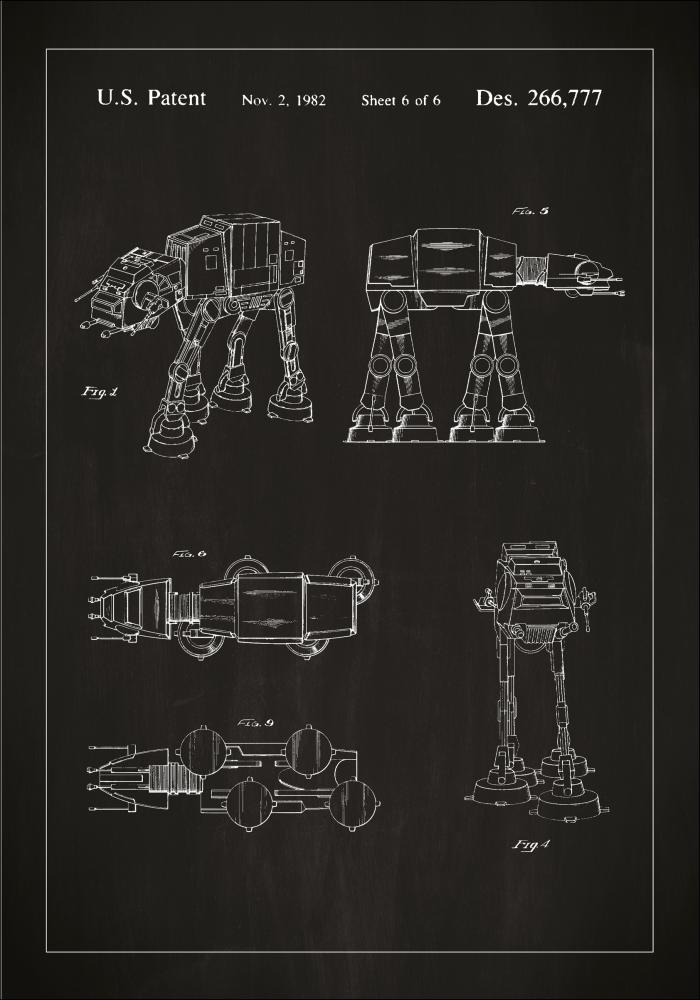 Патентен чертеж - Star Wars - Walker - Черно Постер