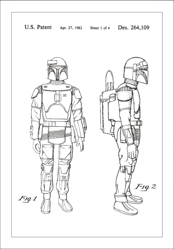 Патентен чертеж - Star Wars - Boba Fett - бяло Постер