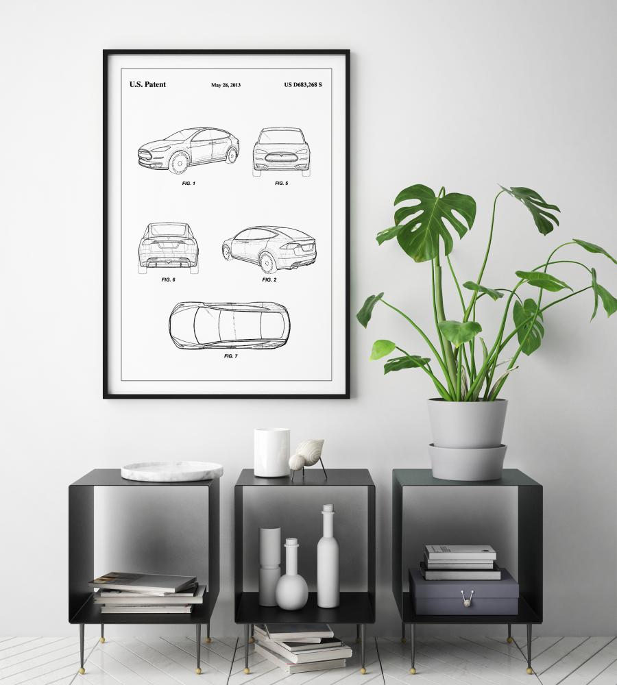 Patent Print - Tesla - White Постер