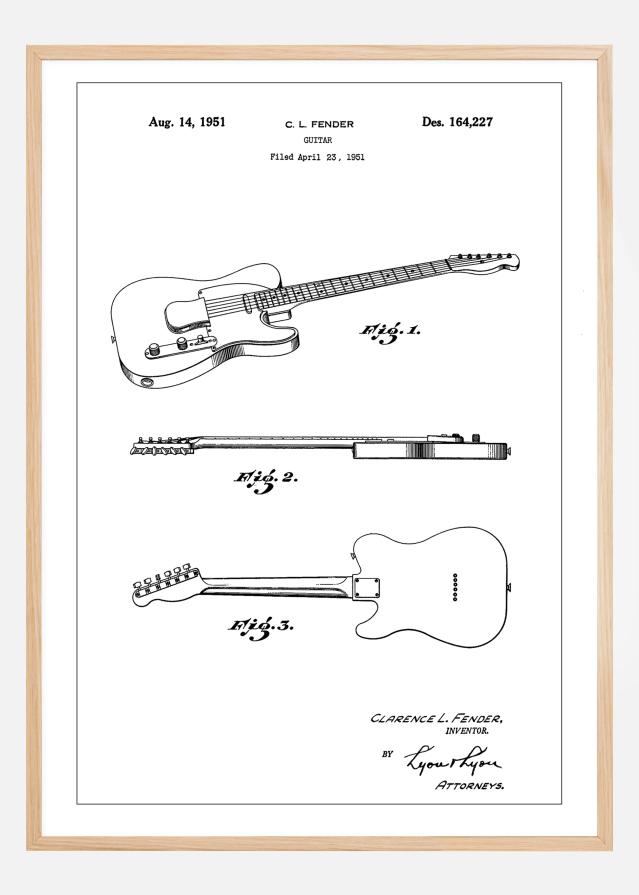 Patent Print - Guitar - White Постер