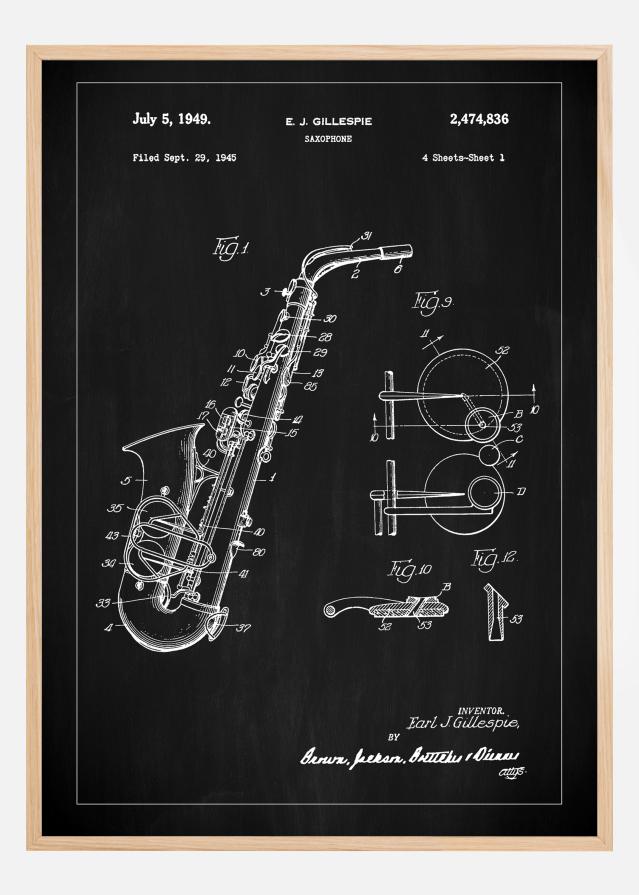 Patent Print - Saxophone - Black Постер