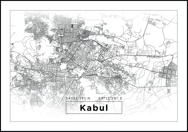 Карта - Kabul - бяло Постер