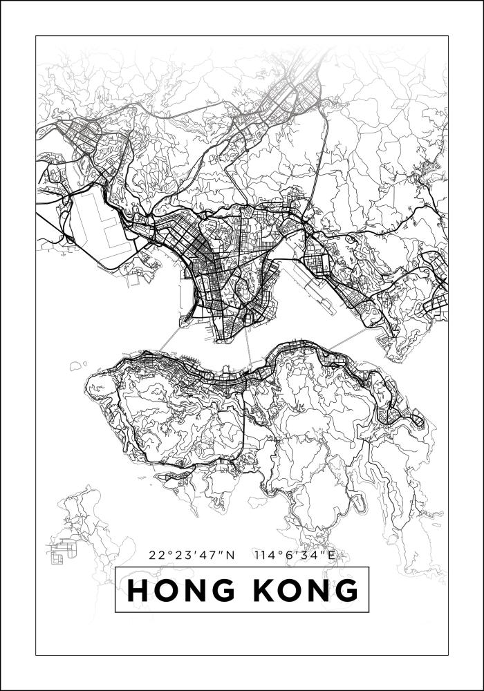 Карта - Hong Kong - бяло Постер