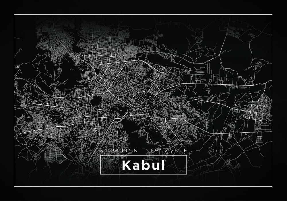 Карта - Kabul - Черно Постер