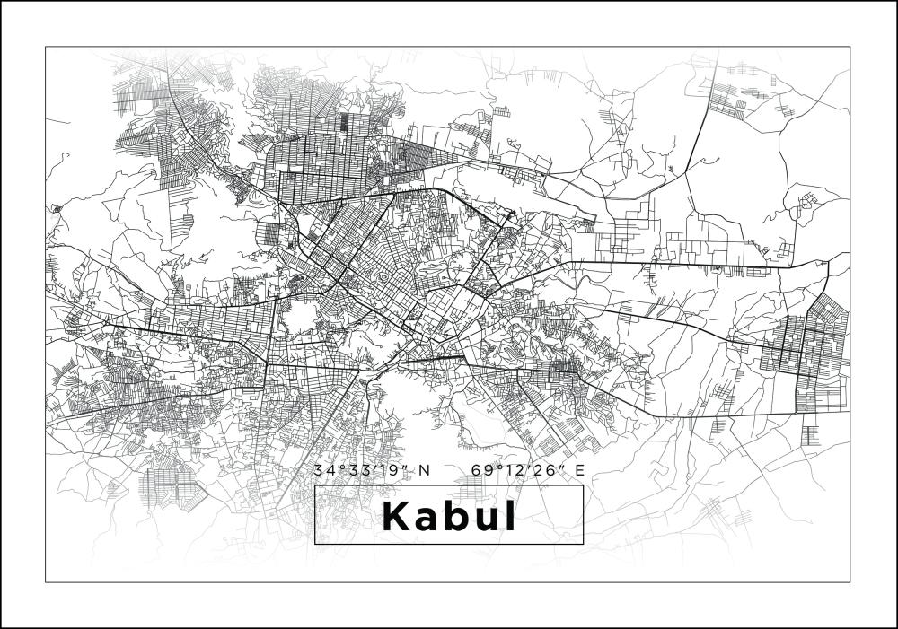 Карта - Kabul - бяло Постер