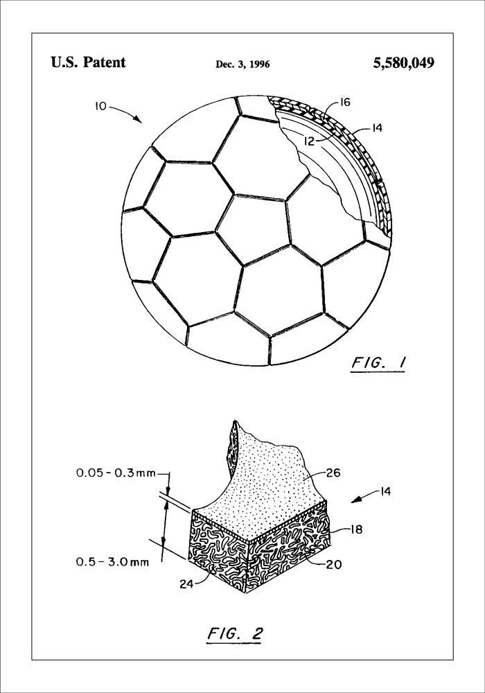 Patent Print - Football - White Постер