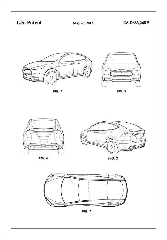 Patent Print - Tesla - White Постер