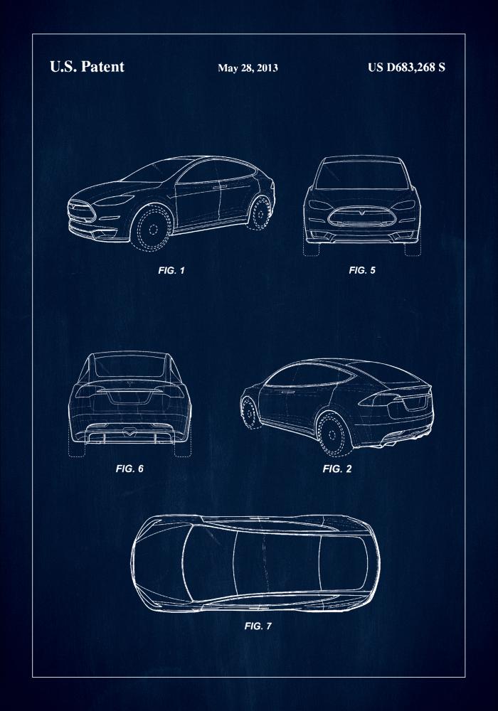 Patent Print - Tesla - Blue Постер