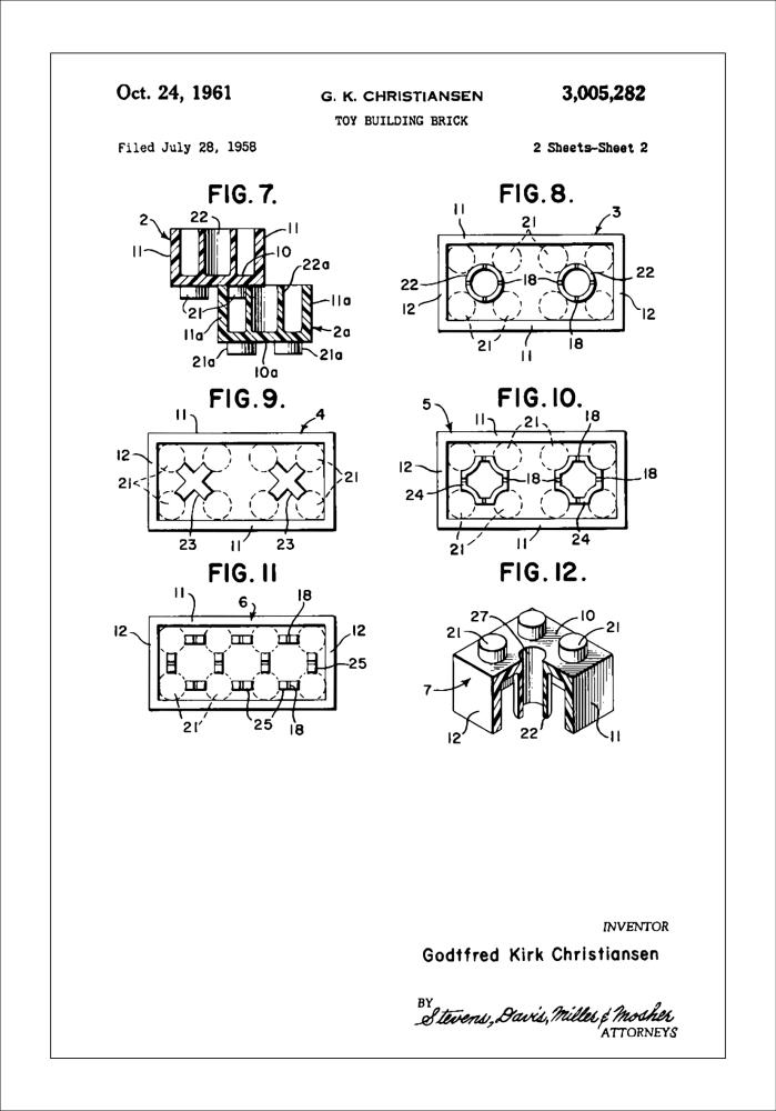 Patent Print - Lego Block II - White Постер