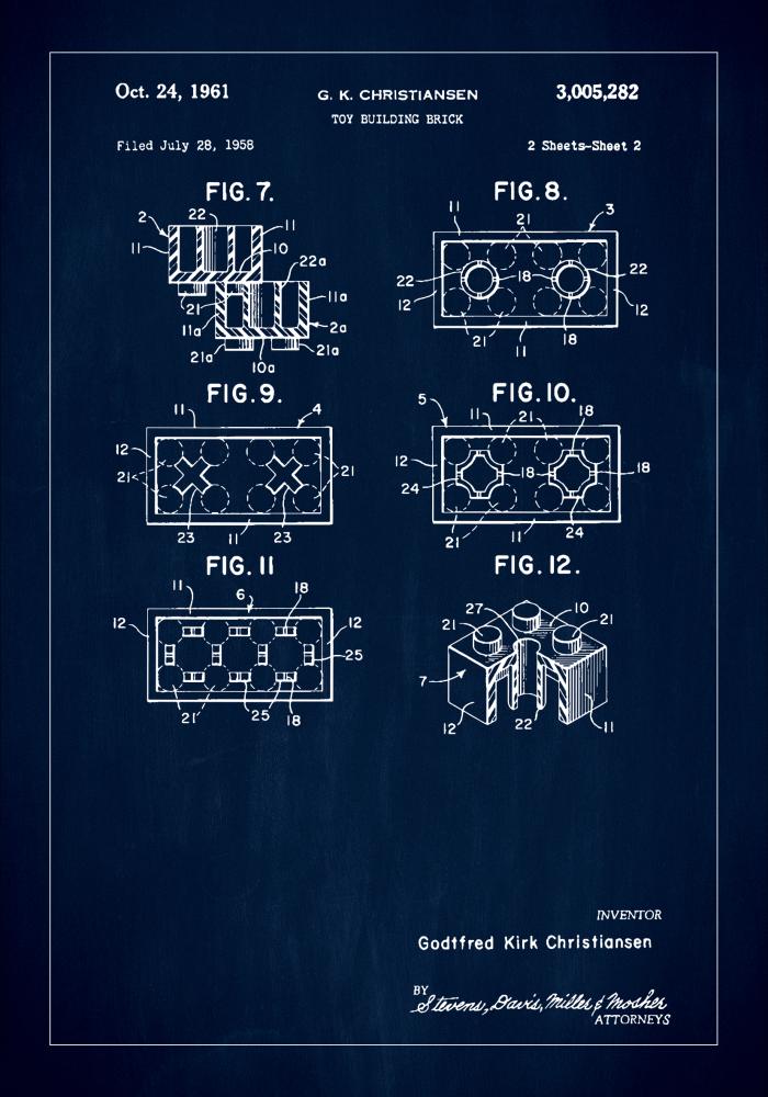 Patent Print - Lego Block II - Blue Постер