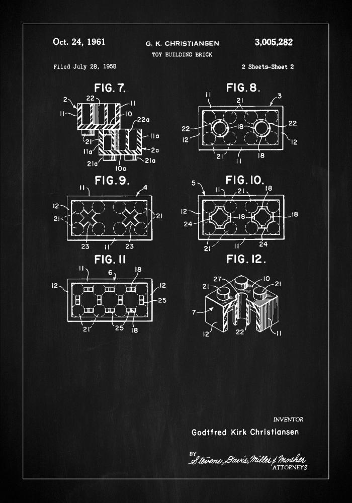 Patent Print - Lego Block II - Black Постер