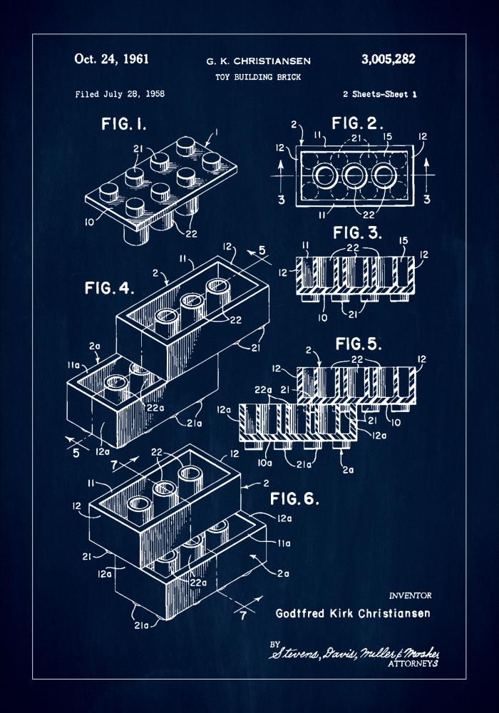 Patent Print - Lego Block I - Blue Постер