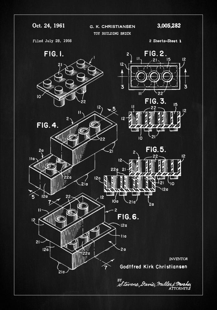 Patent Print - Lego Block I - Black Постер