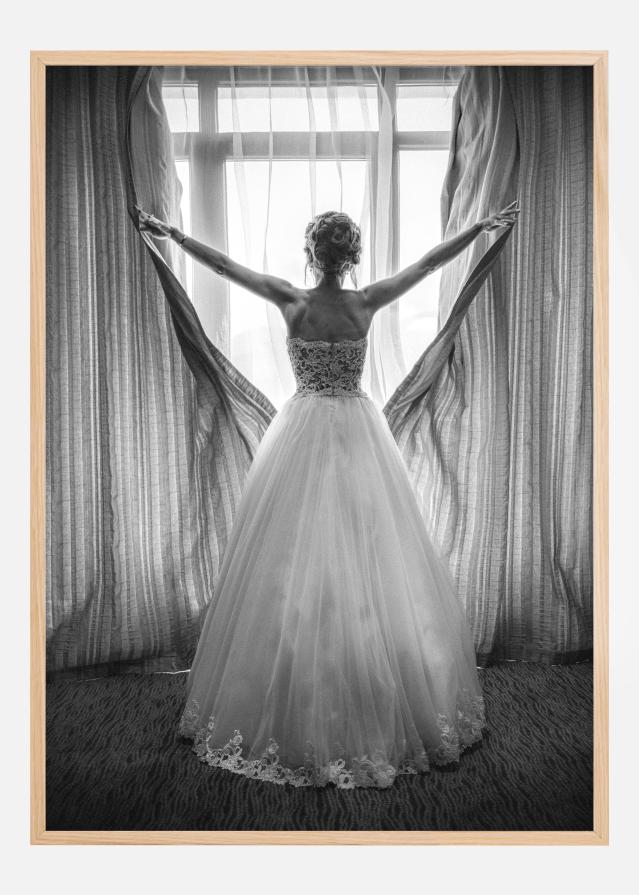 Elegant bride at big window Постер