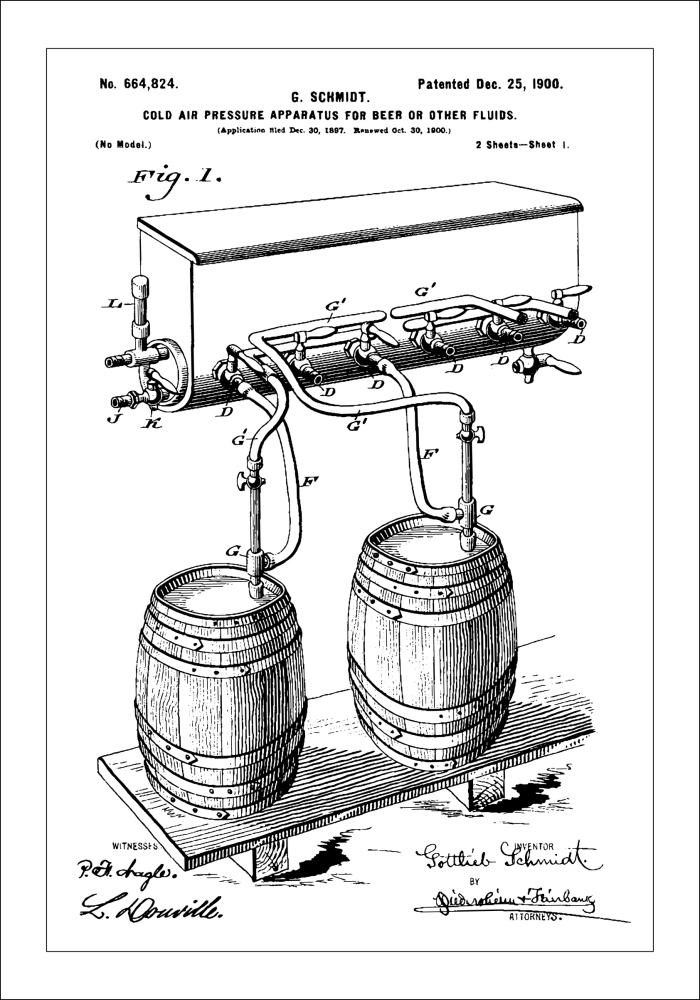 Patent Print - Beer Kegs - White Постер