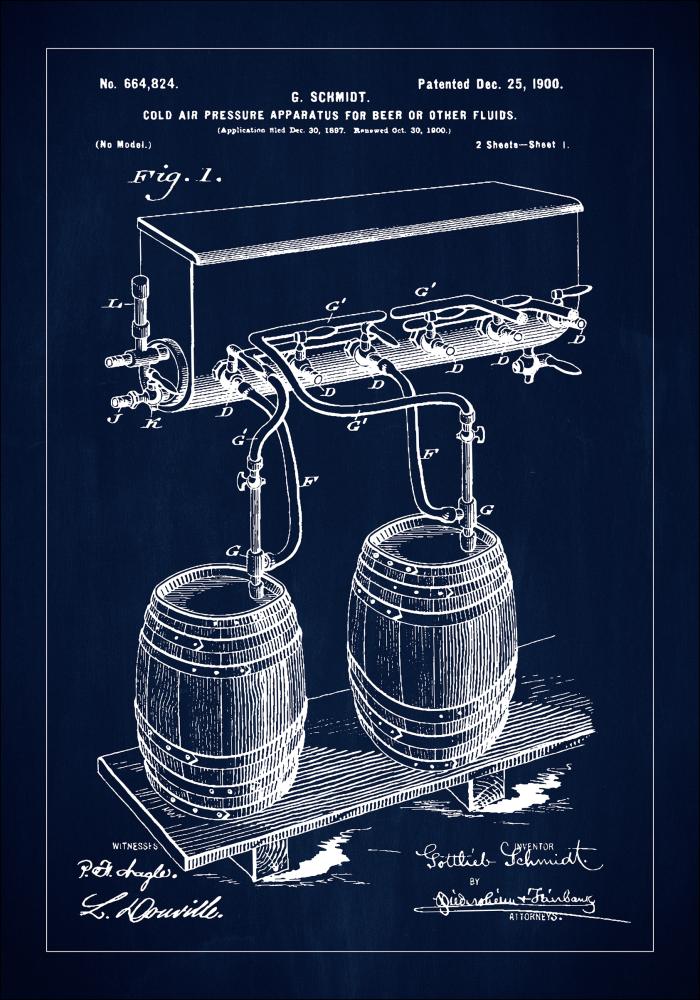 Patent Print - Beer Kegs - Blue Постер