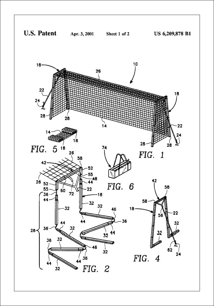 Patent Print - Soccer Goal - White Постер