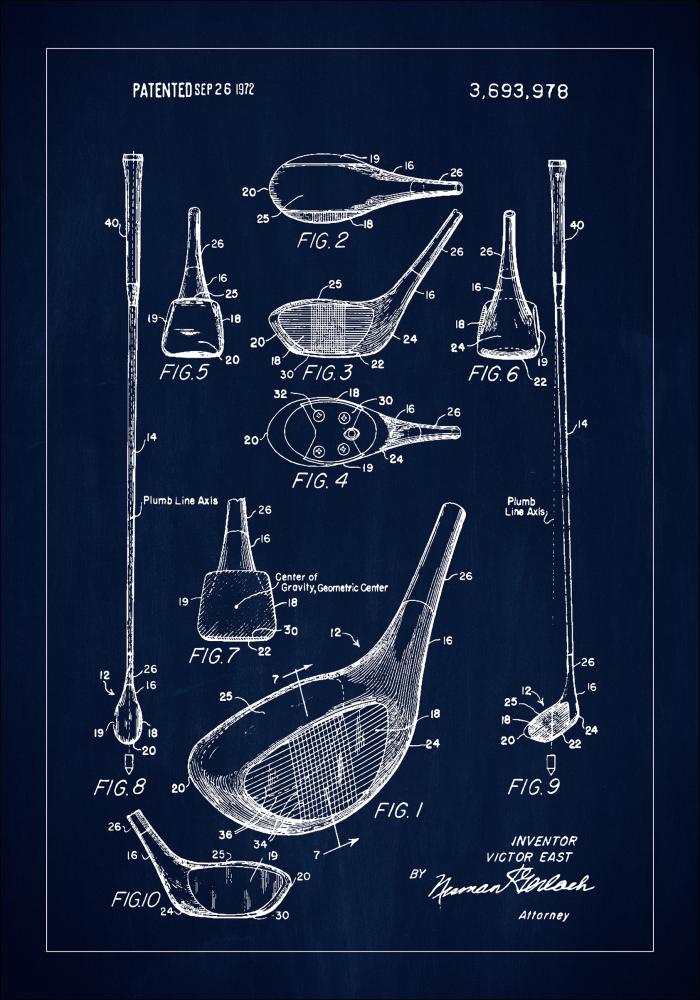 Patent Print - Golf Club - Blue Постер