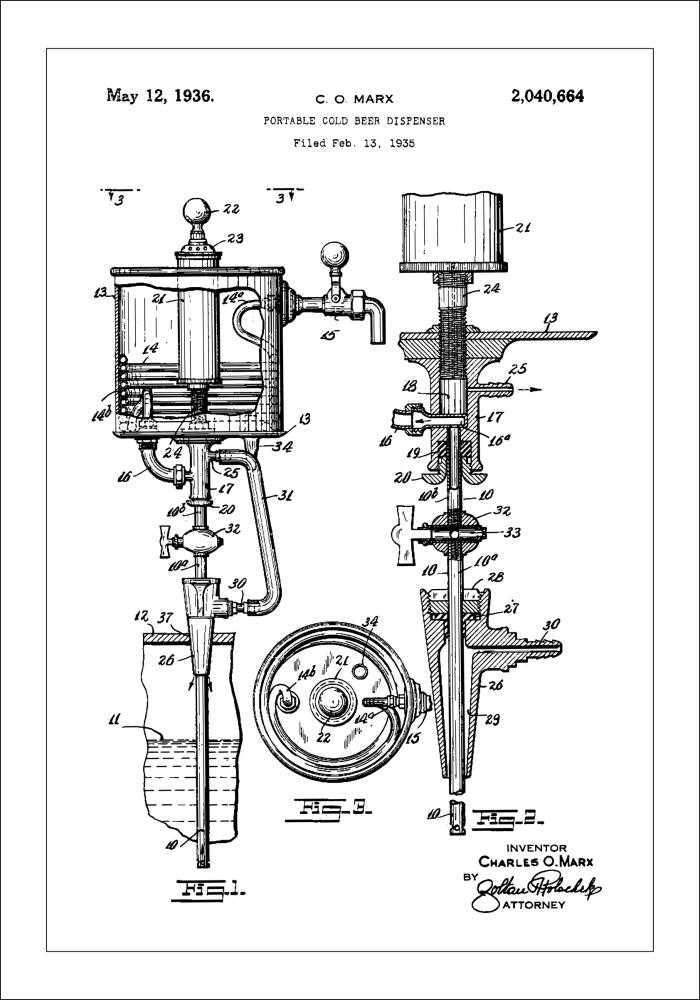 Patent Print - Portable Cold Beer Dispenser - White Постер