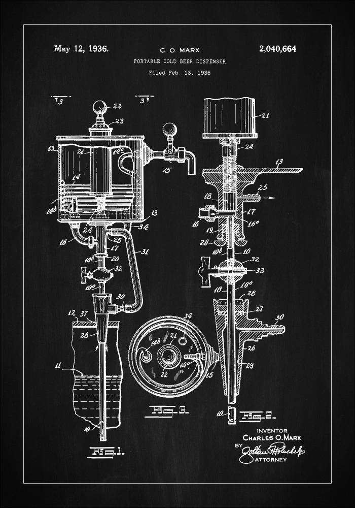 Patent Print - Portable Cold Beer Dispenser - Black Постер