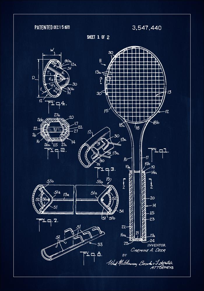 Patent Print - Tennis Racket - Blue Постер