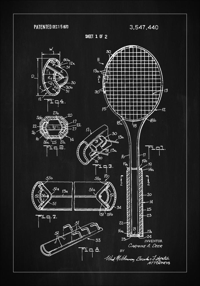 Patent Print - Tennis Racket - Black Постер