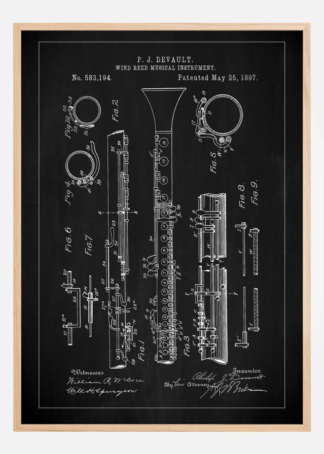 Patent Print - Clarinet - Black Постер