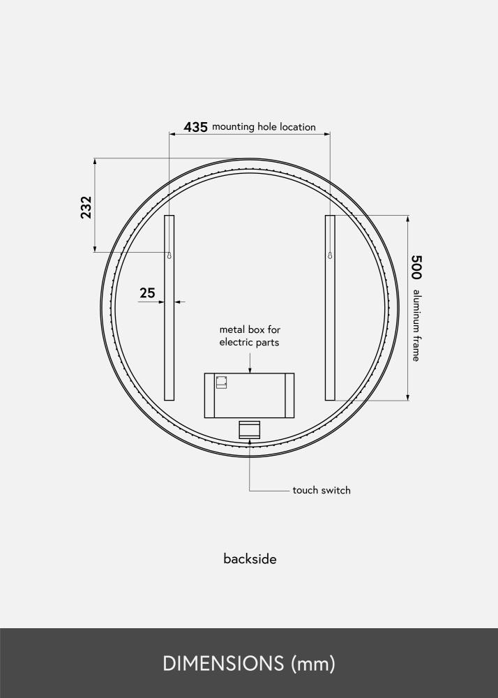 KAILA Огледало Circle LED Черно 80 cm Ø