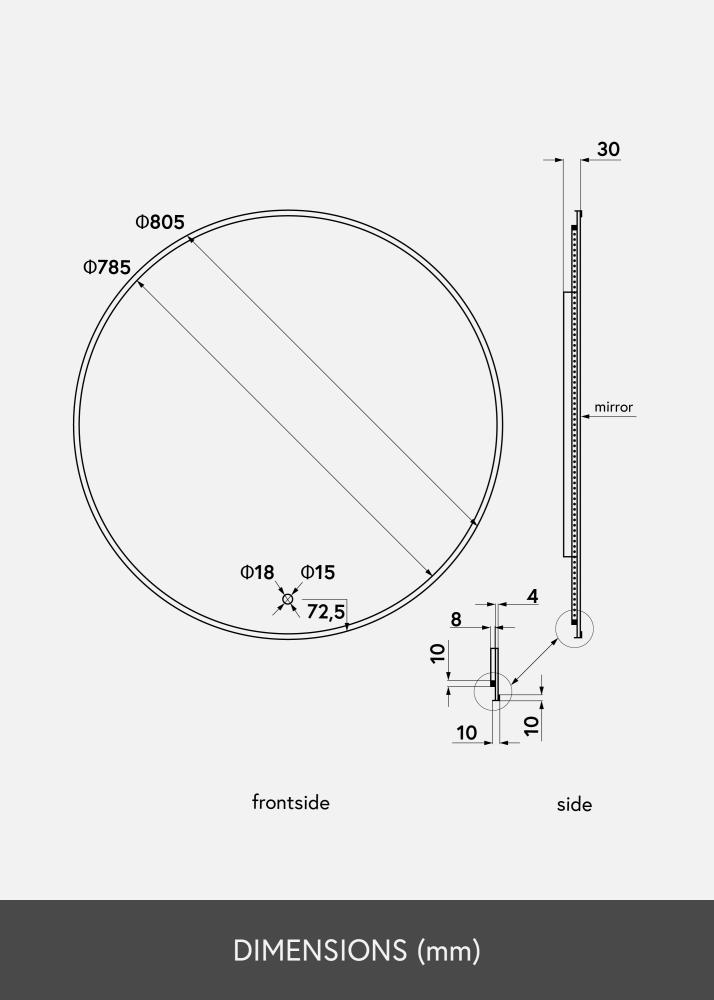 KAILA Огледало Circle LED Черно 80 cm Ø