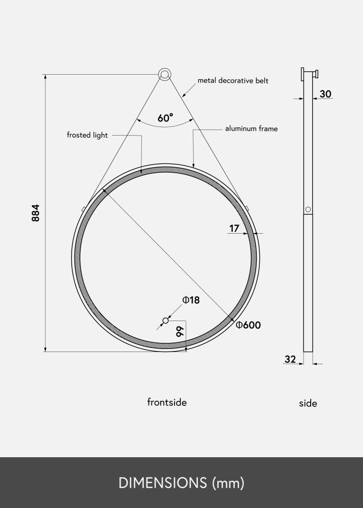 KAILA Огледало Belt LED Златно 60 cm Ø