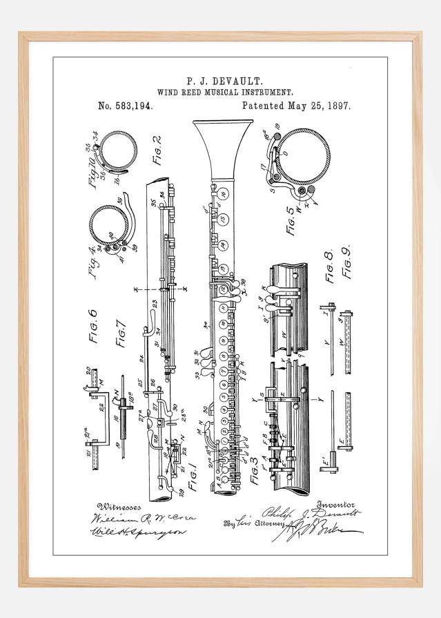 Patent Print - Clarinet - White Постер