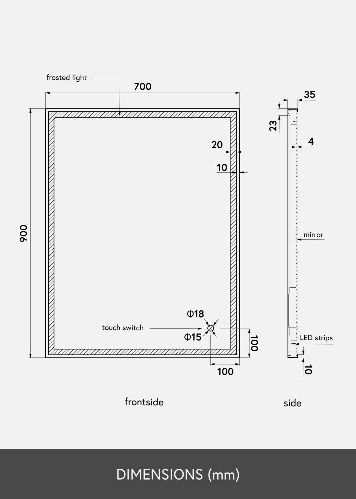 KAILA Огледало Corners LED 70x90 cm