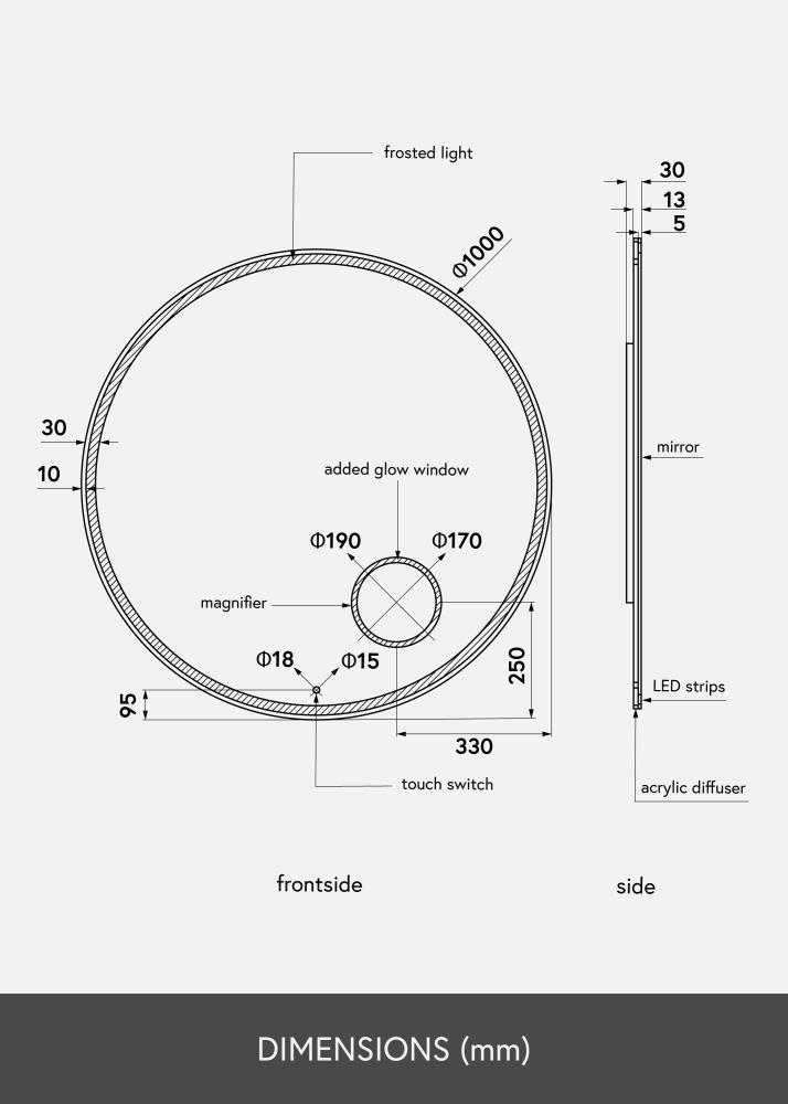 KAILA Огледало Circular Magnifying LED 100 cm Ø