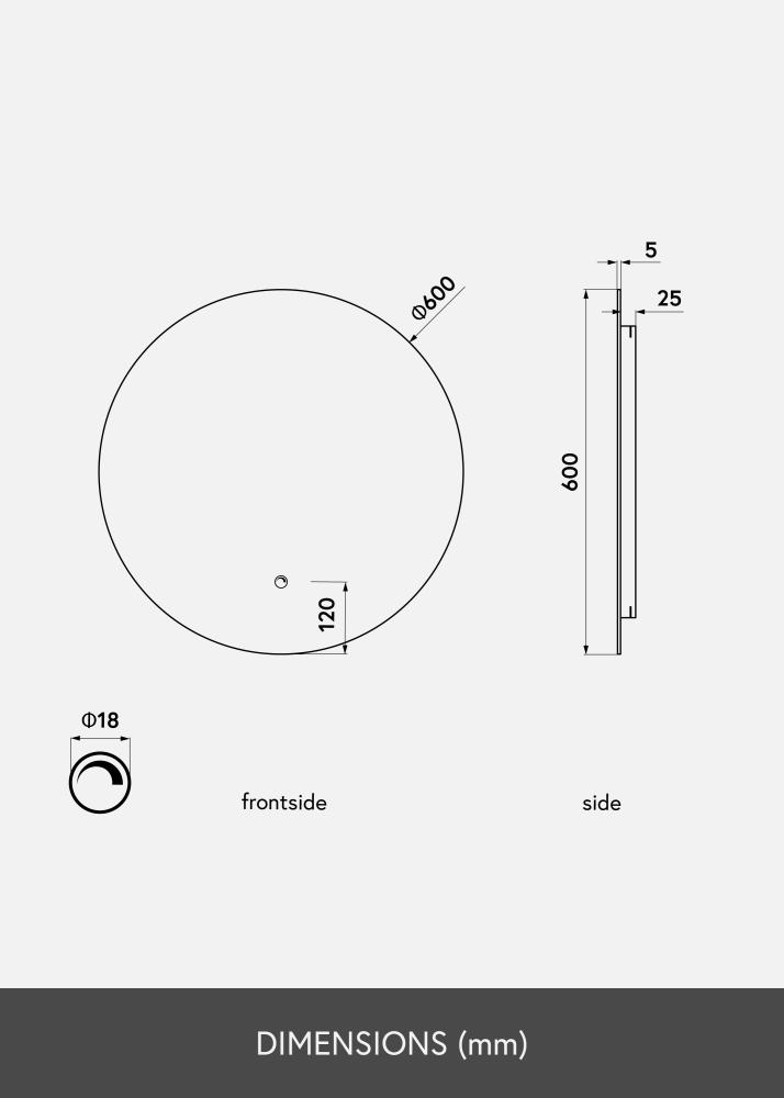 KAILA Огледало LED 60 cm Ø