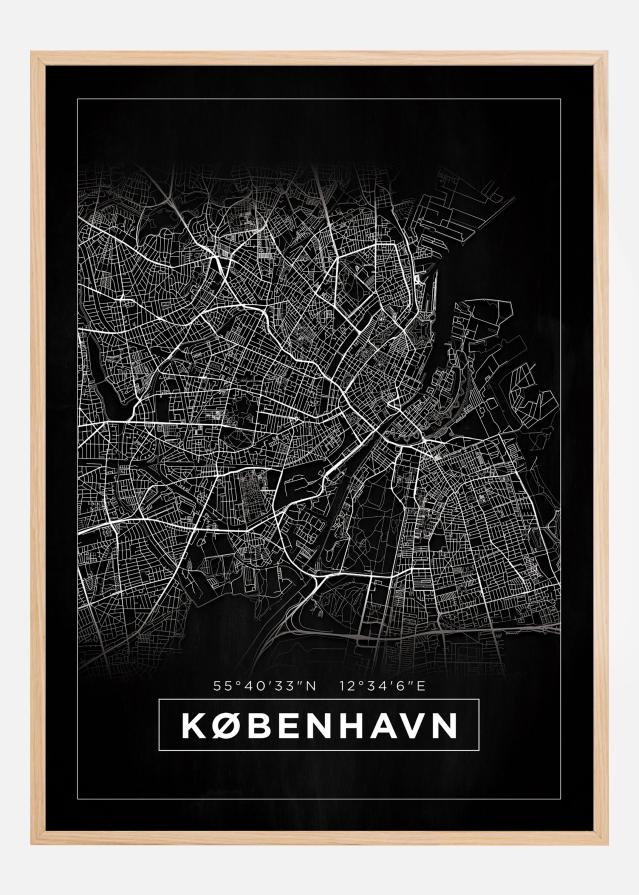 Карта - København - Черно Постер