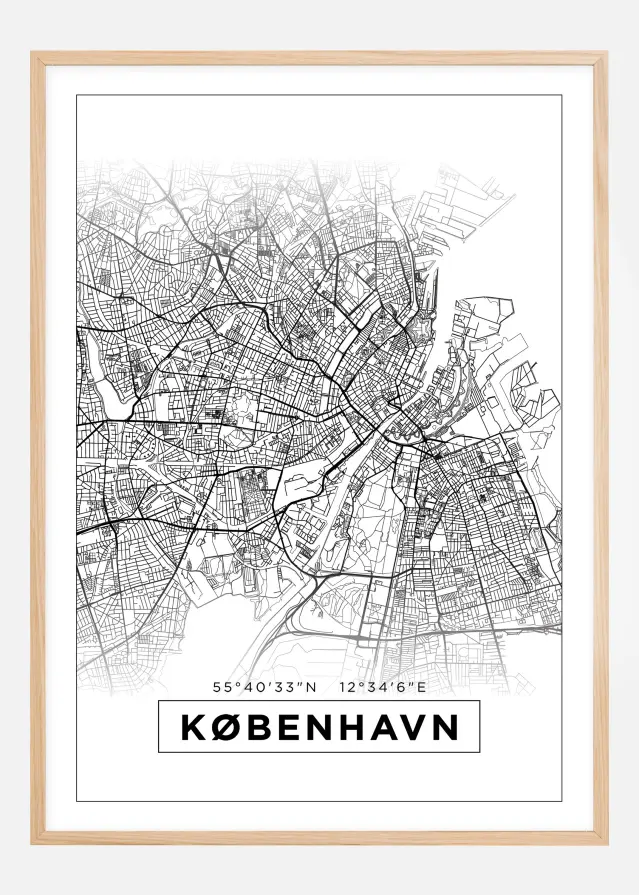 Карта - København - бяло Постер