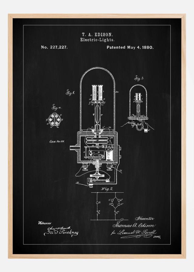 Patent Print - Edison Light - Black Постер