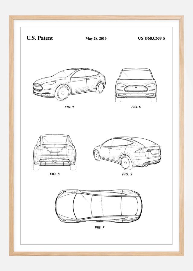 Patent Print - Tesla - White Постер