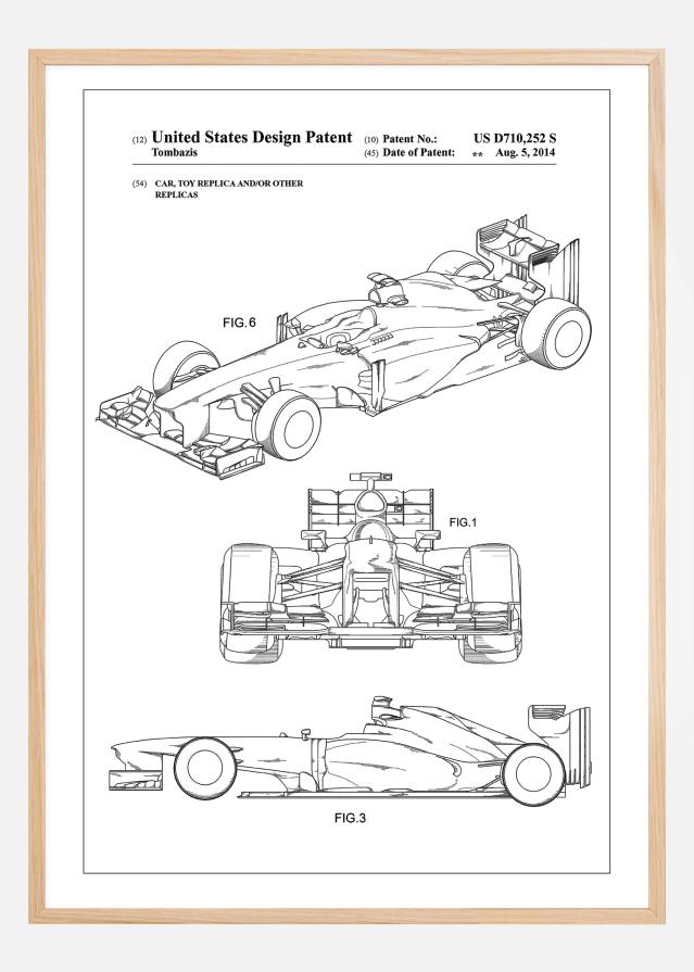 Patent Print - Formula 1 Racing Car - White Постер