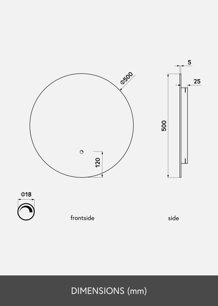 KAILA Огледало LED 50 cm Ø