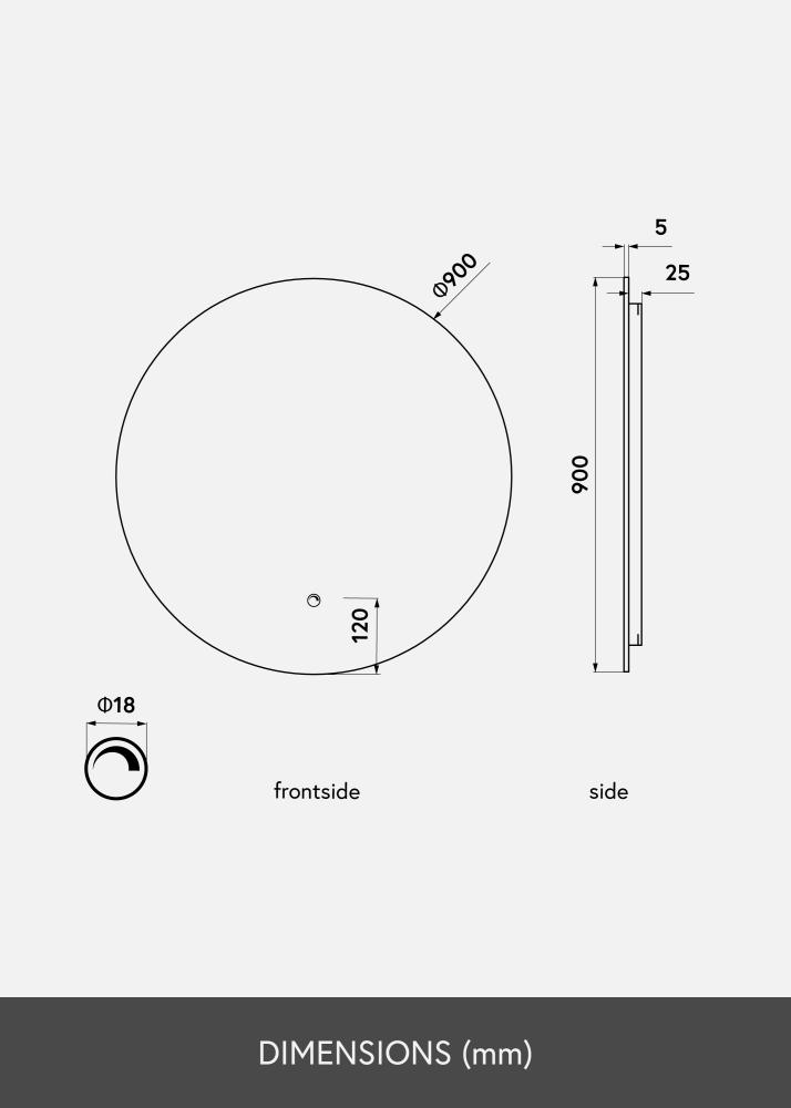 KAILA Огледало LED 90 cm Ø