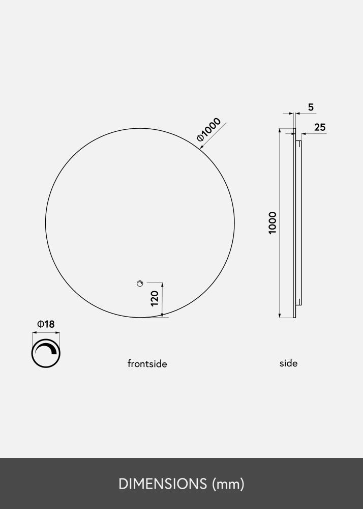 KAILA Огледало LED 100 cm Ø