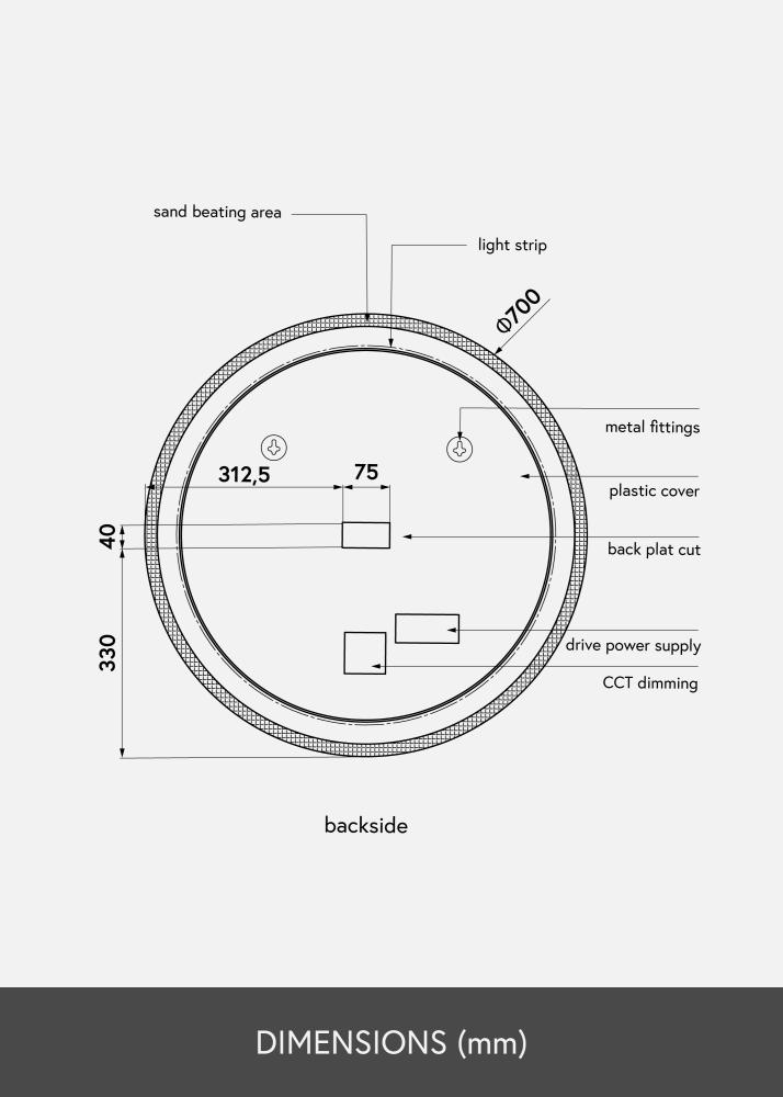 KAILA Огледало Frost LED 70 cm Ø