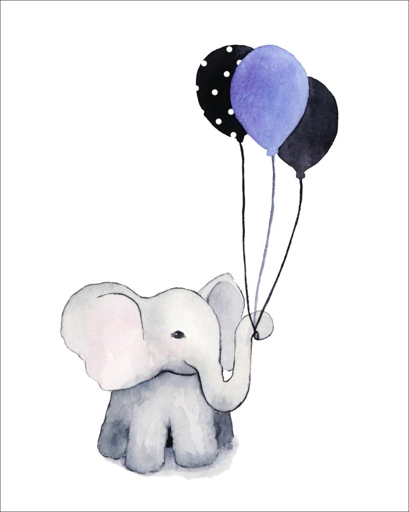 Elephant With Balloons Постер