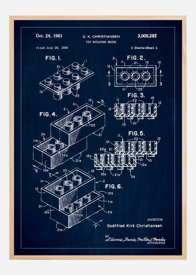 Patent Print - Lego Block I - Blue Постер