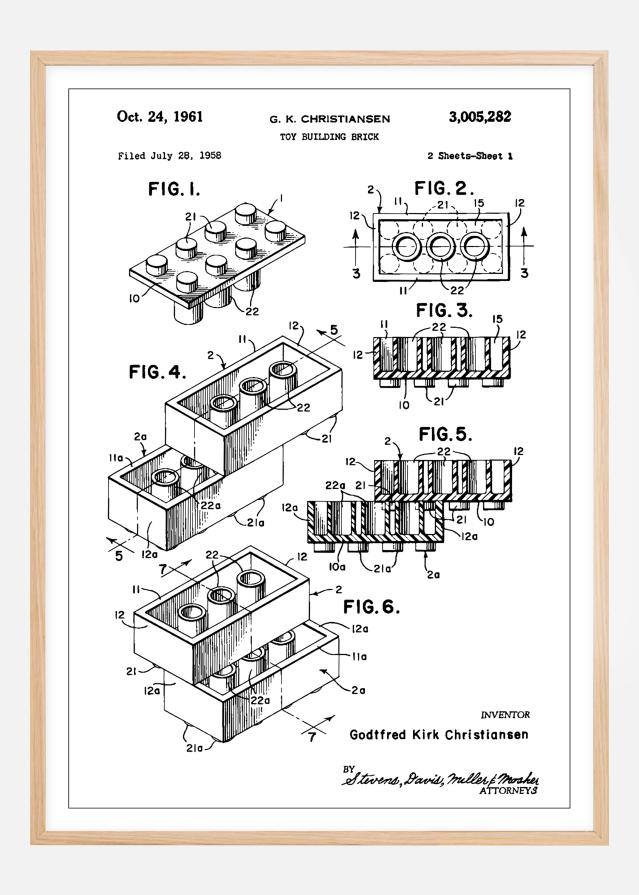 Patent Print - Lego Block I - White Постер