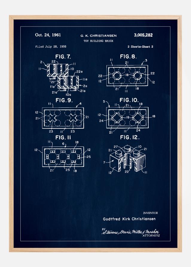 Patent Print - Lego Block II - Blue Постер