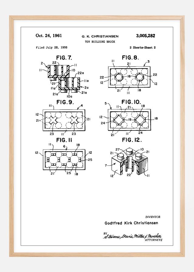 Patent Print - Lego Block II - White Постер